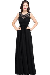 Elegant Round Neck Chiffon Formal Dress Sleveless Aline Evening Dress Floor Length