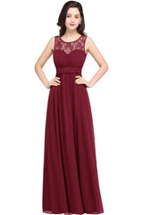Elegant Round Neck Chiffon Formal Dress Sleveless Aline Evening Dress Floor Length