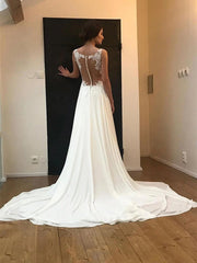 Elegant Round Neck Lace White Chiffon Wedding Dress