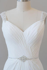 Elegant Ruffle Beading Chiffon Sheath Wedding Dress