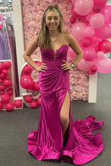 Elegant Satin Lace Prom Dress 2025 with One Shoulder, 3D Flower, Slit, Sweetheart Neck – FD5014