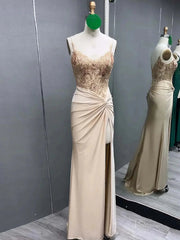 Elegant Satin Mermaid Prom Dress 2025 with Slit, Spaghetti Strap & Lace Bodice  – FD5045