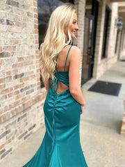 Elegant Satin Mermaid Prom Dresses 2025 with Cowl Neck, Spaghetti Strap & Slit – FD5089