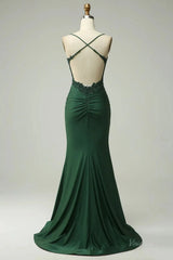 Elegant Satin Mermaid Prom Dresses 2025 with Spaghetti Strap & Lace Applique – FD5071