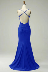 Elegant Satin Mermaid Prom Dresses 2025 with Spaghetti Strap & Lace Applique – FD5071