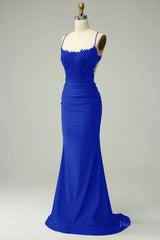 Elegant Satin Mermaid Prom Dresses 2025 with Spaghetti Strap & Lace Applique – FD5071