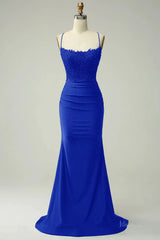 Elegant Satin Mermaid Prom Dresses 2025 with Spaghetti Strap & Lace Applique – FD5071