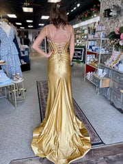 Elegant Satin Prom Dresses 2025 with Spaghetti Strap & Slit – FD5022