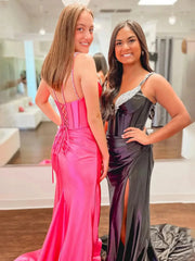 Elegant Satin Prom Dresses 2025 with Spaghetti Strap & Slit – FD5022