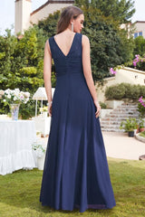 Elegant Scoop Neck Chiffon Long Evening Dress Sleeveless Floral Lace Aline Party Wear Dress