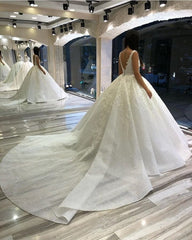 Elegant Sequined Sweetheart Wedding Dress Backless Lace Ball Gown with Appliques