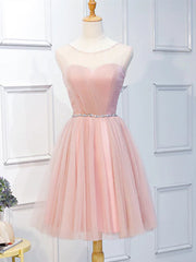 Élégants robes de bal à tulle rose courte, robes de retour formelles en tulle rose rose