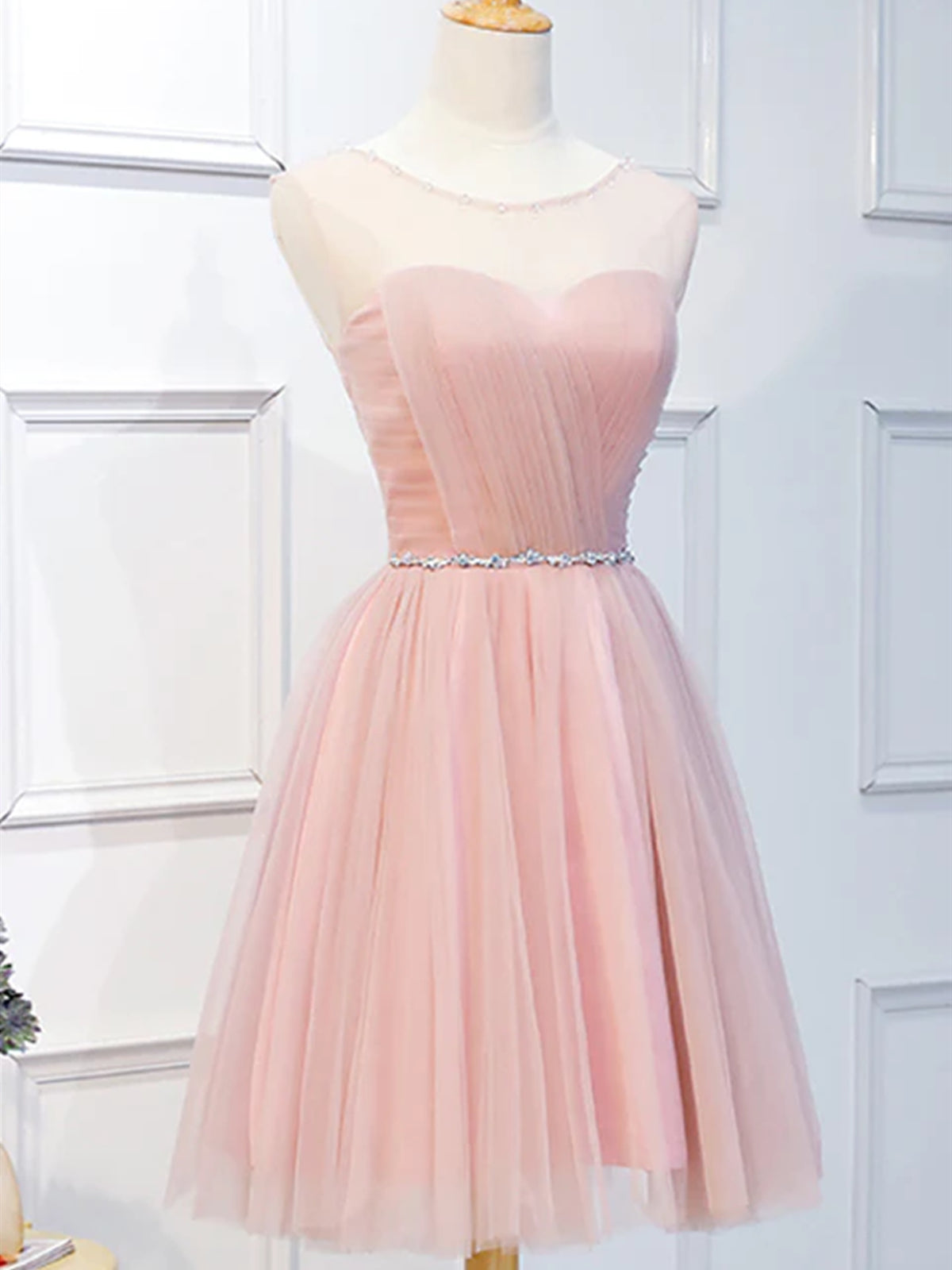 Élégants robes de bal à tulle rose courte, robes de retour formelles en tulle rose rose