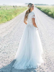 Elegant Short Sleeves Lace Tulle Wedding Dresses