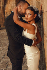 Ivory Sweetheart Wedding Dress Mermaid Satin Bridal Dress Solid Color Simple With Slit