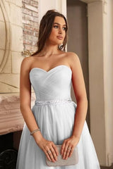 Elegant Strapless Sweetheart Tulle Ball Gown Prom Dress Long