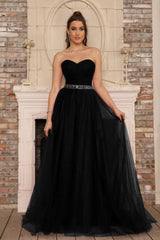Elegant Strapless Sweetheart Tulle Ball Gown Prom Dress Long