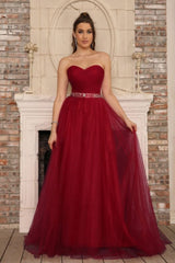 Elegant Strapless Sweetheart Tulle Ball Gown Prom Dress Long