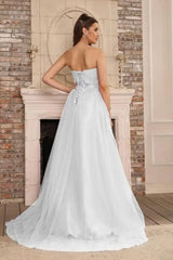 Elegant Strapless Sweetheart Tulle Ball Gown Prom Dress Long