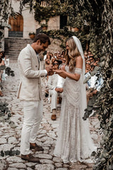 Elegant Sweetheart Lace Mermaid Boho Wedding Dresses