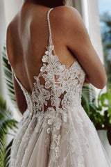 Elegant Tulle Floral Lace Aline Wedding Dresses Sleeveless