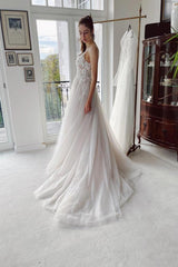 Elegant Tulle Floral Lace Aline Wedding Dresses Sleeveless