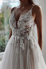 Elegant Tulle Floral Lace Aline Wedding Dresses Sleeveless
