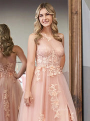Elegant Tulle Lace Prom Dresses 2025 One Shoulder Formal Gown with Slit - FD5158C