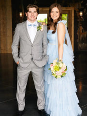 Elegant Tulle Prom Dresses with Slit, Pleated Bodice, Tiered Bottom & Bow-Tie Strap - FD3722