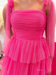 Elegant Tulle Prom Dresses with Slit, Pleated Bodice, Tiered Bottom & Bow-Tie Strap - FD3722