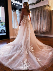 Elegant V-Neck Aline Wedding Dress Tulle Lace Bridal Dress Sleeveless