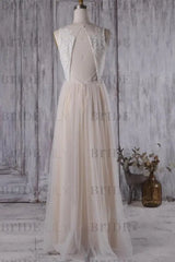 Elegant V-neck Lace A-line Wedding Dress Sleeveless