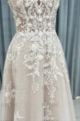 Elegant V-Neck Lace Aline Wedding Dress with Appliques