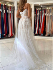 Elegant V Neck Mermaid Open Back Champagne Lace long Prom Dresses, Champagne Lace Formal Graduation Evening Dresses