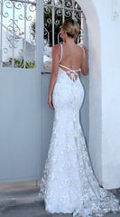 Elegant V-Neck Mermaid Prom Dress Lace Appliques Evening Party Gowns