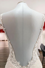Elegante witte lange zeemeermin tule kant open achterkant trouwjurken