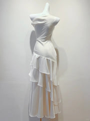 Elegant Mermaid Evening Dress Ruffle Satin Wedding Guest Outfit