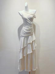 Elegant Mermaid Evening Dress Ruffle Satin Wedding Guest Outfit