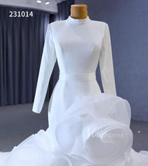 Elegant White Mermaid Ruffle Wedding Dresses with Long Sleeves 231014