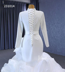 Elegant White Mermaid Ruffle Wedding Dresses with Long Sleeves 231014