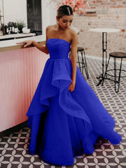 Elisa |Light Pink A Line Strapless Organza Prom Dress