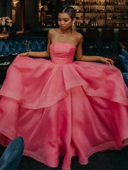 Elisa |Light Pink A Line Strapless Organza Prom Dress