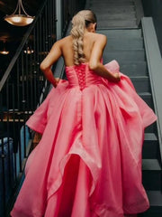 Elisa |Light Pink A Line Strapless Organza Prom Dress