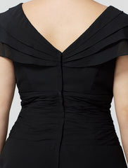 Aimishang A-Line Mother of the Bride Dress Plus Size Elegant Sexy V Neck Knee Length Chiffon Short Sleeve No with Beading Tiered