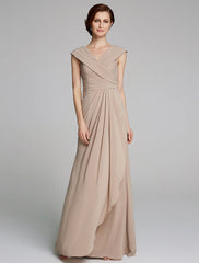 Sheath / Column Mother of the Bride Dress Elegant V Neck Floor Length Jersey Short Sleeve with Pleats