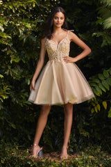 Cinderella Divine CD0188 Embellished Spaghetti Strap Short Prom Dress