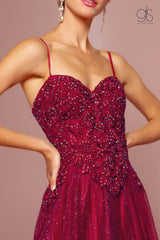 Embroidered Bodice and Mesh Glitter Floor Length Skirt