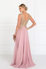 Embroidered Chiffon Long Prom Dress Formal