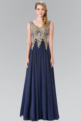 Embroidered Chiffon Long Prom Dress Formal