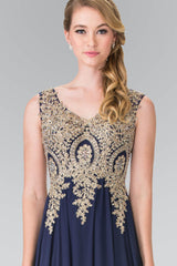 Embroidered Chiffon Long Prom Dress Formal
